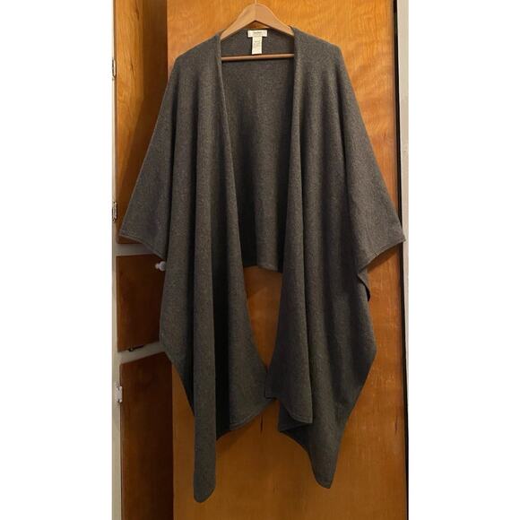 NEIMAN MARCUS 100% Cashmere Open Front Poncho Wrap Shawl Sweater One Size Gray - Picture 2 of 6